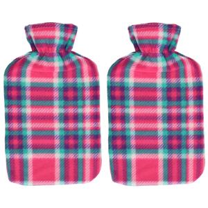 Merkloos Set van 2x stuks water kruik met fleece hoes roze Schotse ruit print 1,7 liter -