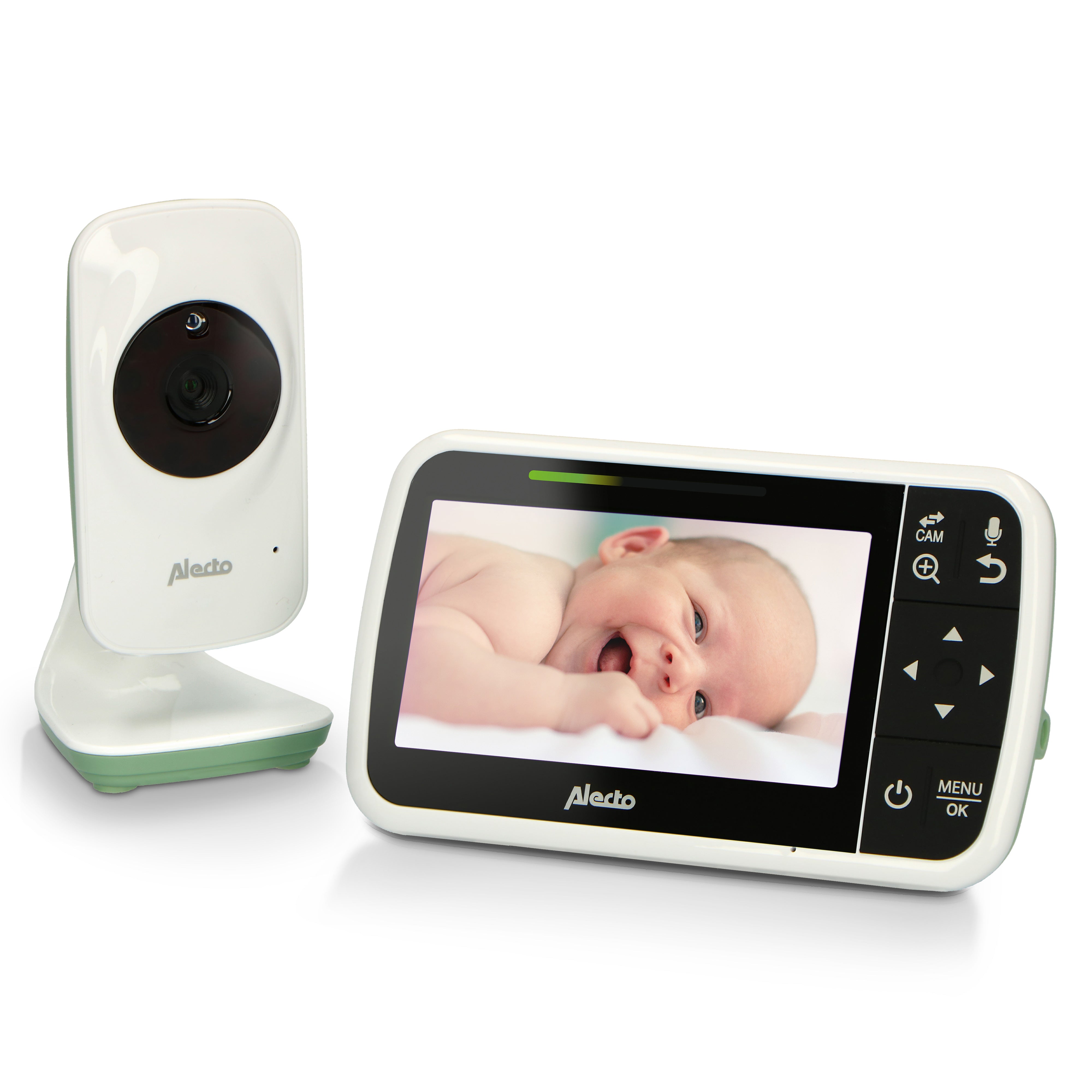 Alecto DVM149GN - Babyfoon met camera en 4.3 kleurenscherm, wit/groen