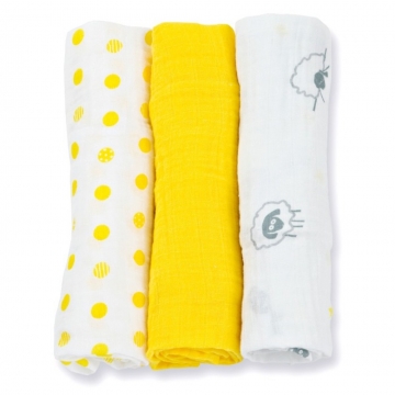 Lulujo medium swaddle - Sunshine yellow 3-pack