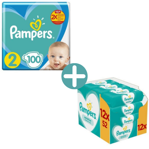 Pampers New Baby Luiers Maat 2 - 100 Luiers +  Billendoekjes Sensitive - 624 doekjes