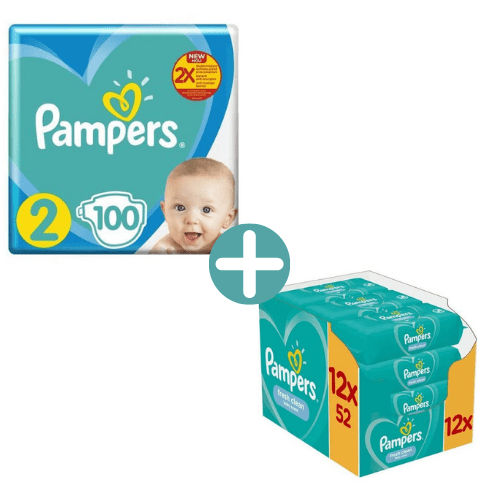 Pampers New Baby Luiers Maat 2 - 100 Luiers +  Billendoekjes Fresh Clean-  624 doekjes