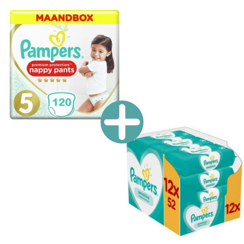Pampers Premium Protection Pants Maat 5 - 120 Luierbroekjes Maandbox +  Sensitive Billendoekjes 624