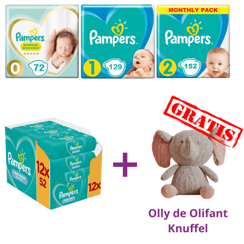 Pampers Startpakket -  maat 0 t/m 2 en Fresh Clean Babydoekjes - Tijdelijk met Gratis Knuffel