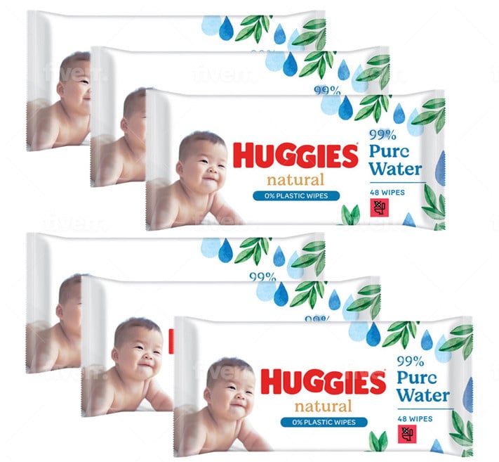 Huggies  Natural - 0% Plastic - Billendoekjes - 288 babydoekjes - 6 x 48