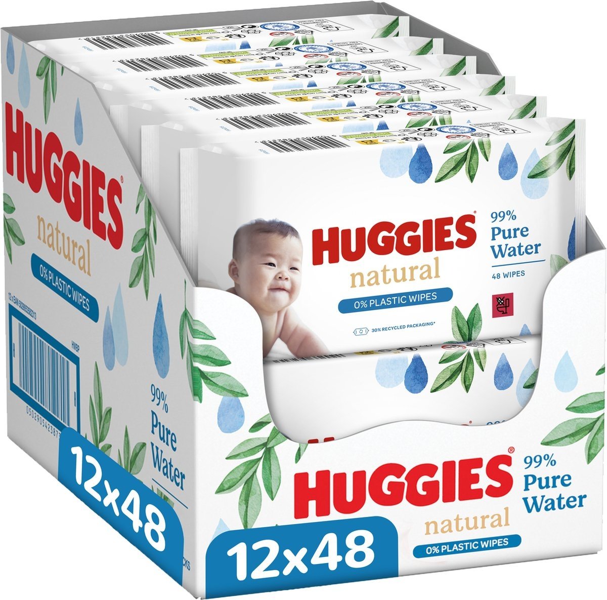 Huggies  Natural - 0% Plastic - Billendoekjes - 576 babydoekjes - 12 x 48