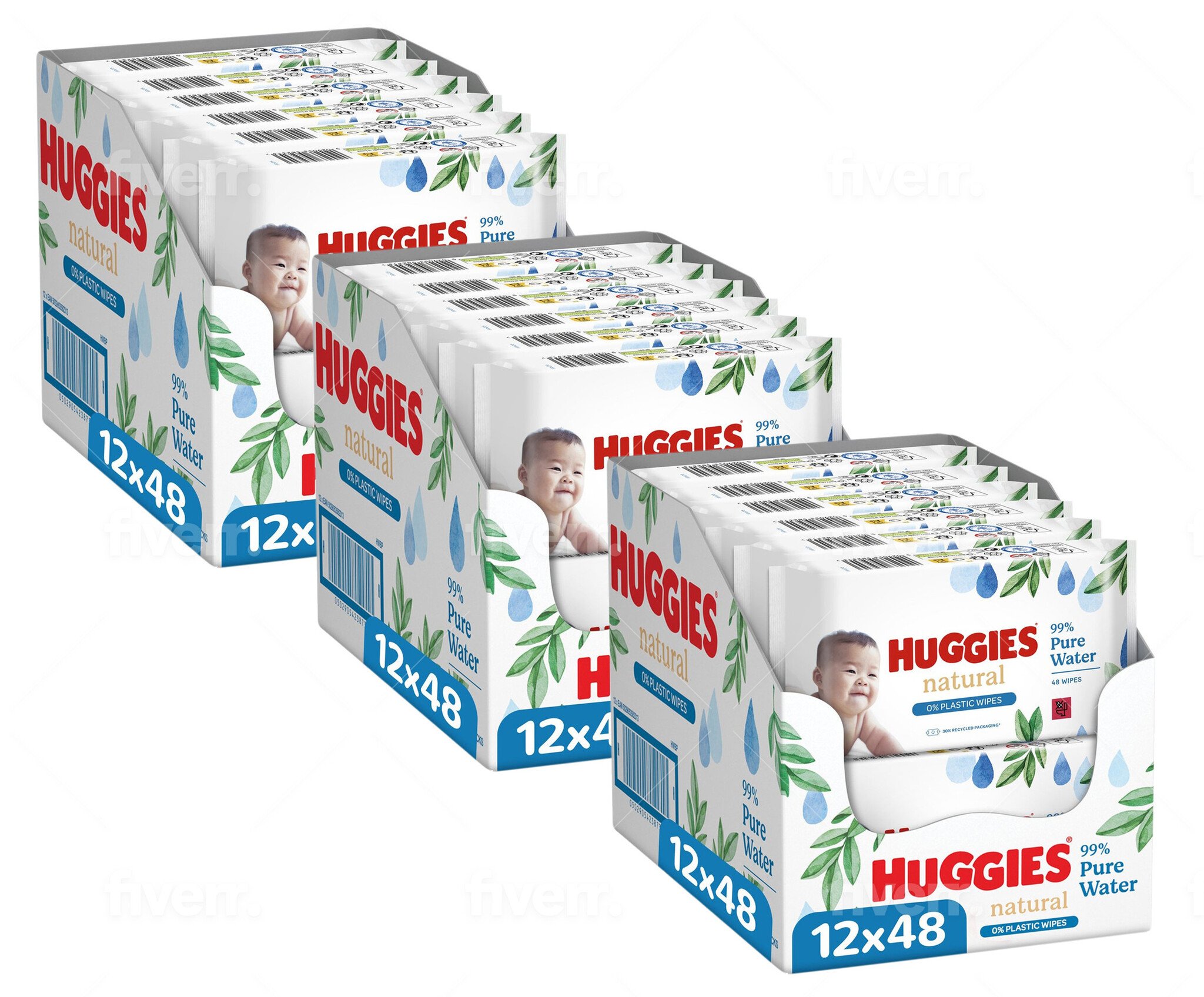 Huggies  Natural - 0% Plastic - Billendoekjes - 1728 babydoekjes - 36 x 48
