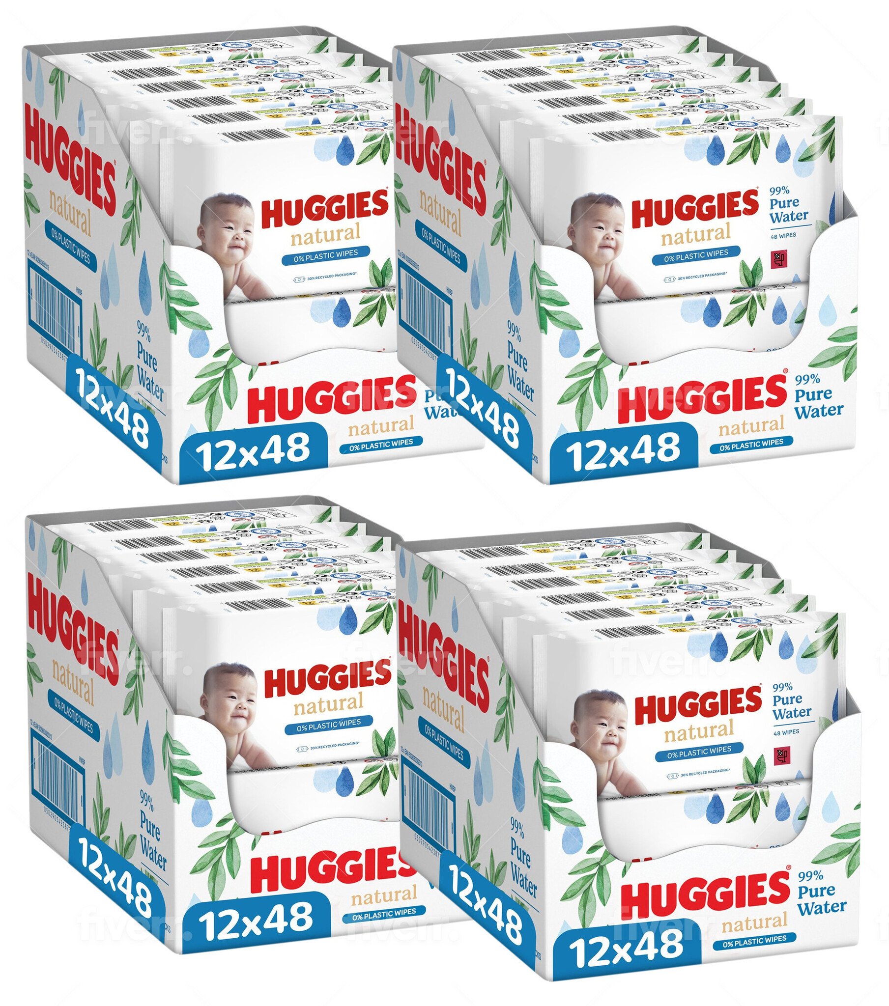 Huggies  Natural - 0% Plastic - Billendoekjes - 2304 babydoekjes - 48 x 48