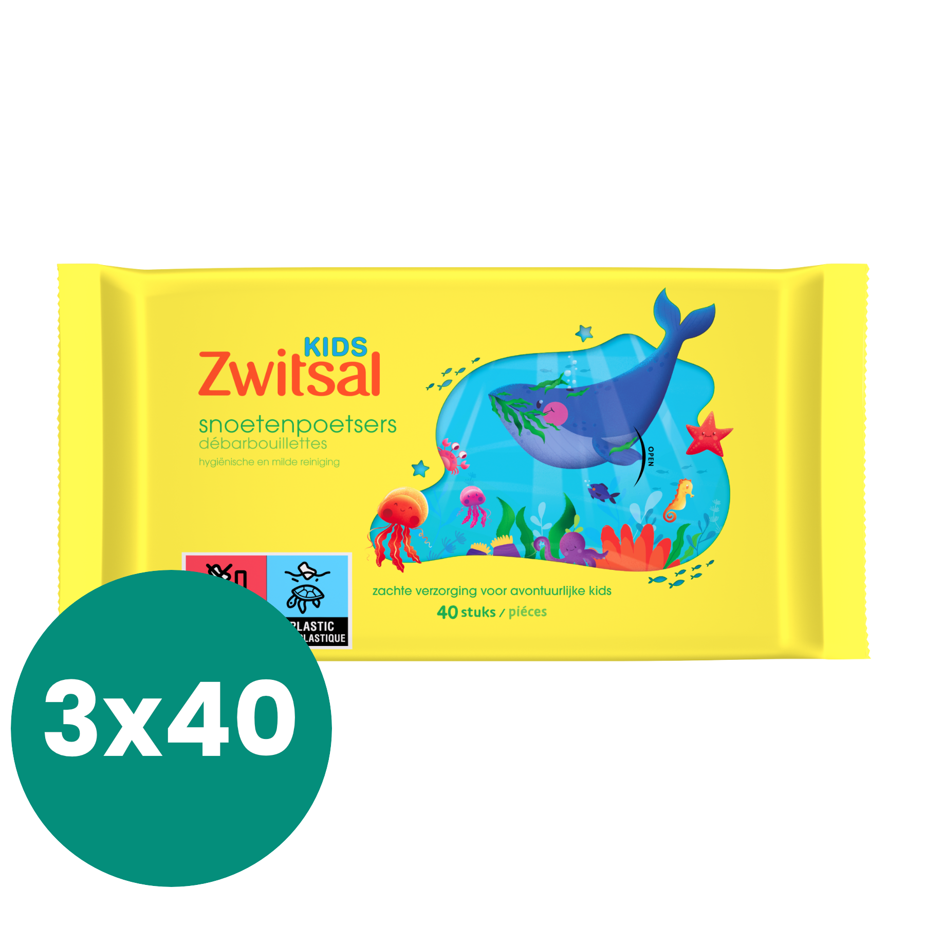 Zwitsal  Kids - Snoetenpoetsers - Dieren - 3 x 40 stuks