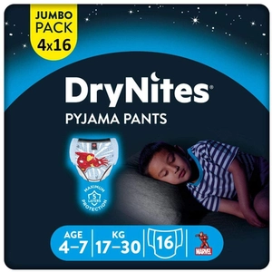 Huggies DryNites pyjamabroek wegwerp jongens in Marvel Design 4-7 jaar jumbo verpakking 4 x 16