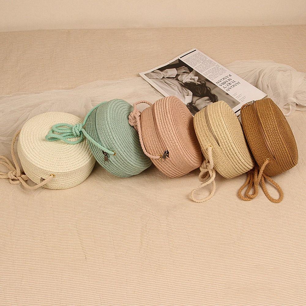 Mango Event Rotan gebreide snoepkleur kleine handtas ronde strozak dames geweven strand crossbody tas voor dames schattige schoudertas