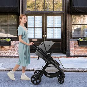 Costway High Landscape-Kinderwagen 2-In-1 Converteerbare Kinderwagen met Verstelbare Luifel en Rugleuning voor 6-36 Maanden Grijs