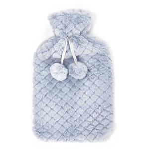 Giftdecor Warmwater kruik - 1.8 liter - pluche hoes in blauw/grijs - winter kruiken - 22 x 35 cm -