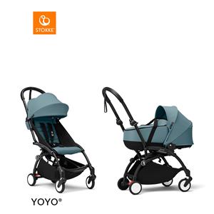 Stokke YOYO3 Complete Kinderwagen Met Reiswieg - Black Frame - Aqua