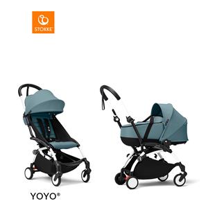 Stokke YOYO3 Complete Kinderwagen Met Reiswieg - White Frame - Aqua