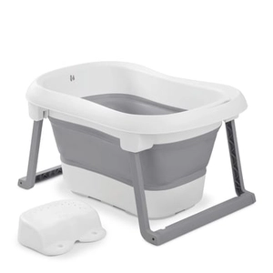 Hauck Babybadewanne Wash N Fold L, White/Stone, Faltbadewanne mit Wassertemperaturmessung am Ablaufstopfen