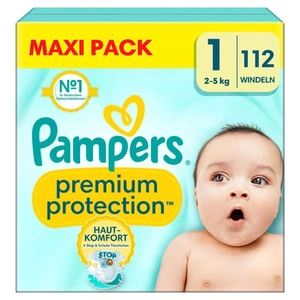 Pampers Protection Newborn Premium luiers , maat 1 2-5kg, maxiverpakking (1x 112 luiers)