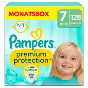 Pampers Protection Large Premium luiers , maat 7 Extra , 15kg+, maandelijkse doos (1x 128 luiers)