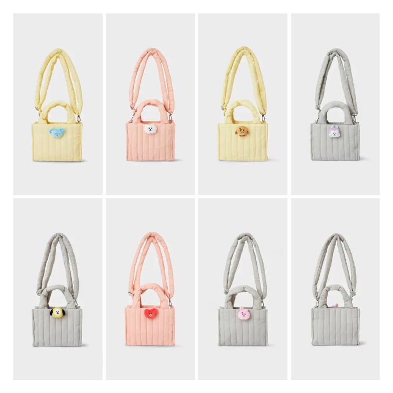 LINE FRIENDS BT21 Face Doll Badge Quilted 2-Way (Tote bag/Cross bag) Bag (7 Options)