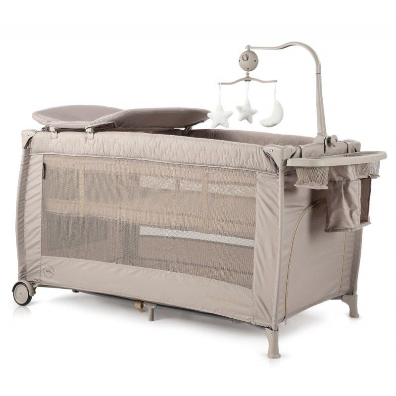 Chipolino Reisebett Bella 2 Ebenen seitlicher Eingang Musikmobile Wickelauflage beige-braun