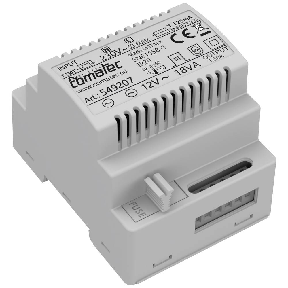 Comatec TBD201812F4 DIN-rail netvoeding 12 V/AC 1.5 A 18 VA Inhoud: 1 stuk(s)