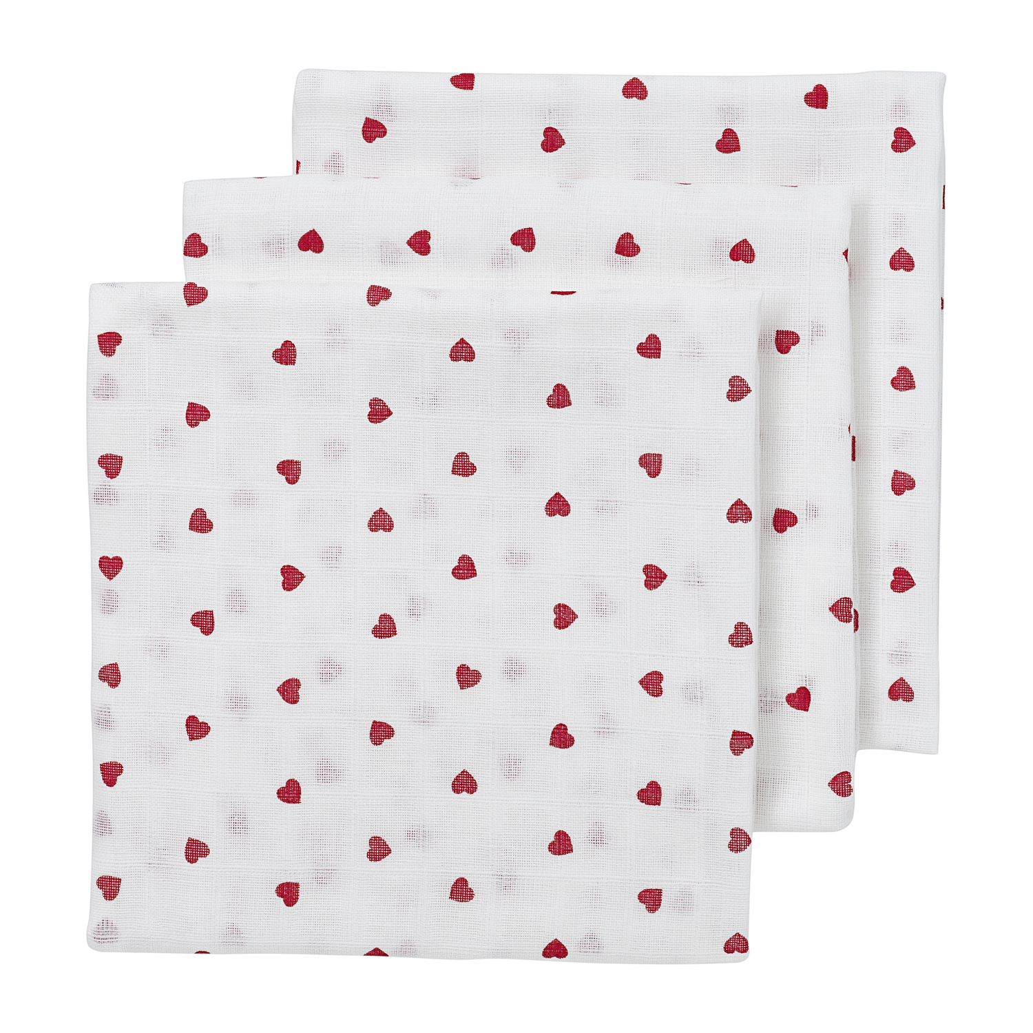 Meyco Baby Sweet Heart Hydrofiele Doeken - 70 x 70 cm - 3-Pack - Red