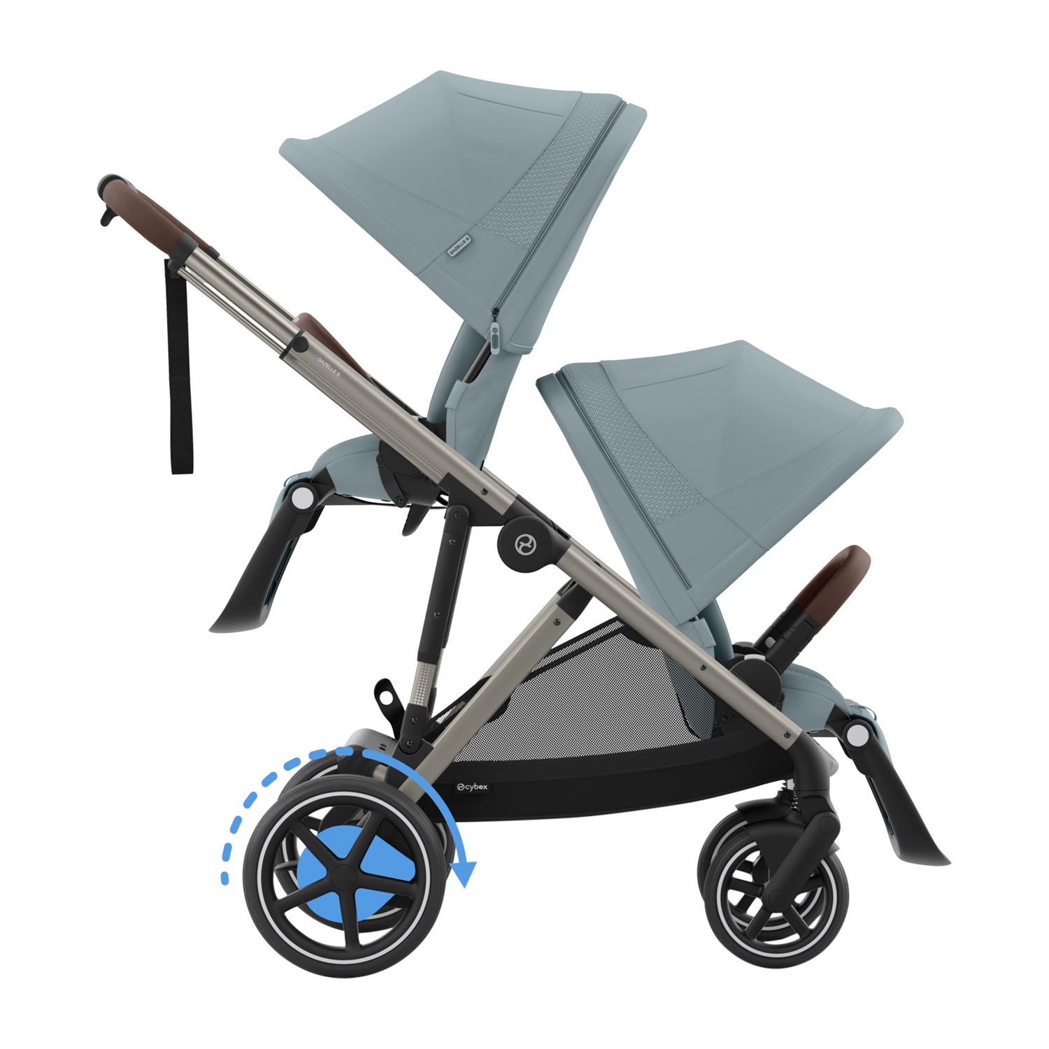 Cybex E-Gazelle S Twin Kinderwagen - Taupe - Stormy Blue / Light Blue