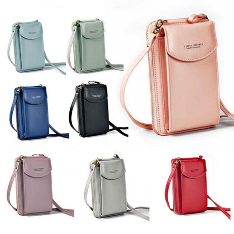 Ming Dames mobiele telefoon tas PU lederen crossbody mini-portemonnee portemonnee schoudertasje met rits handtas