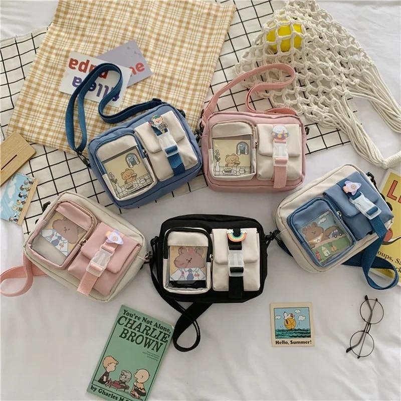 Mango Event Japanse Stijl Kawaii Tas Meisjes Student Kleine Nylon Tas Mutipockets Transparante Crossbody Tassen Vrouwen Nieuwe Schoudertas Bolsa Mujer