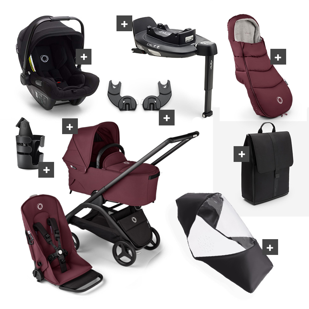 Bugaboo Dragonfly– Complete Kinderwagen Bundel - Black/Dark Cherry-Dark Cherry