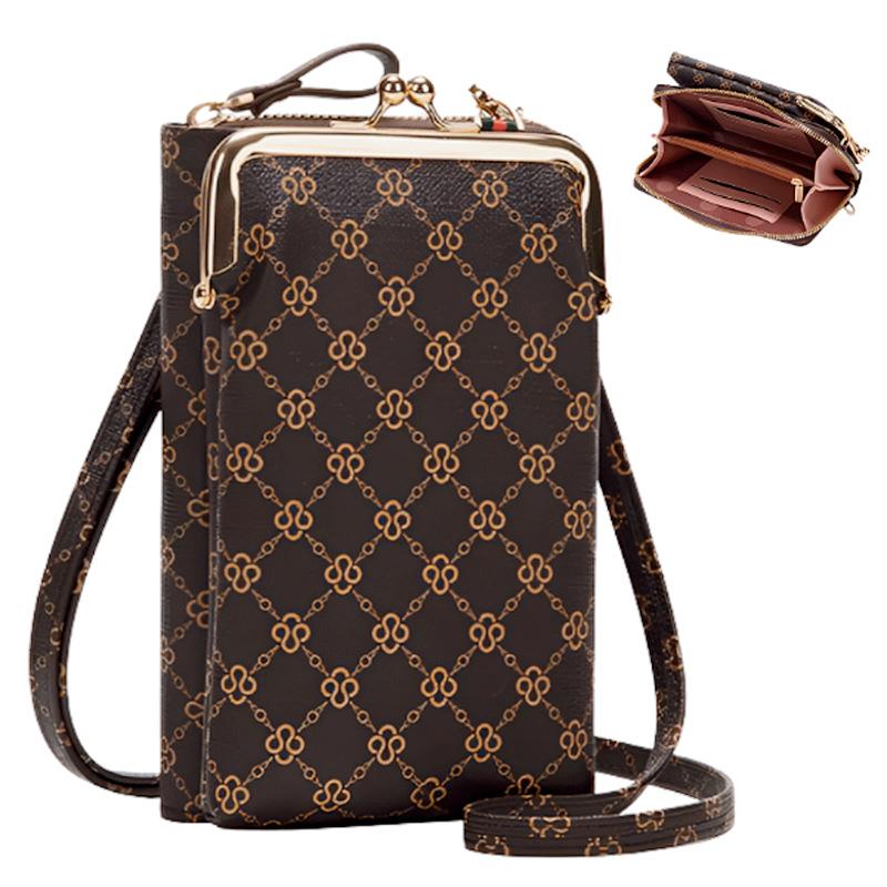 Tringa Kleine Crossbody Telefoontas voor Vrouwen Mobiele Telefoon Portemonnee Portemonnee Kiss Lock Leuke Schoudertas met Creditcardvakken 11*5*18cm kaki