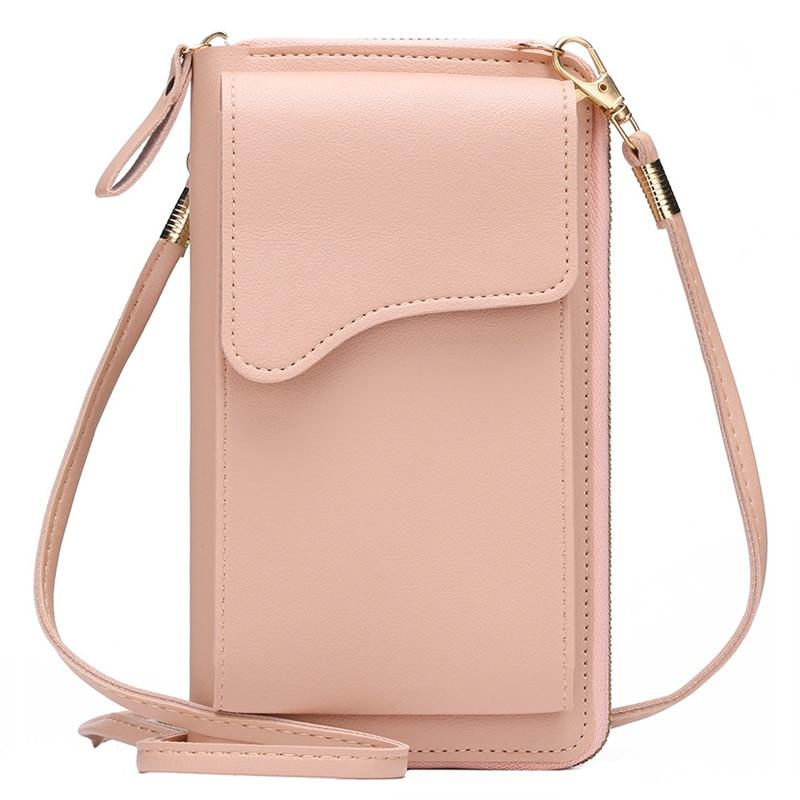 Aliwood Dames kleine crossbody schoudertassen PU leer vrouwelijke mobiele telefoon zak dames portemonnee kaart koppelingen portemonnee messenger bags donkerroze kleur