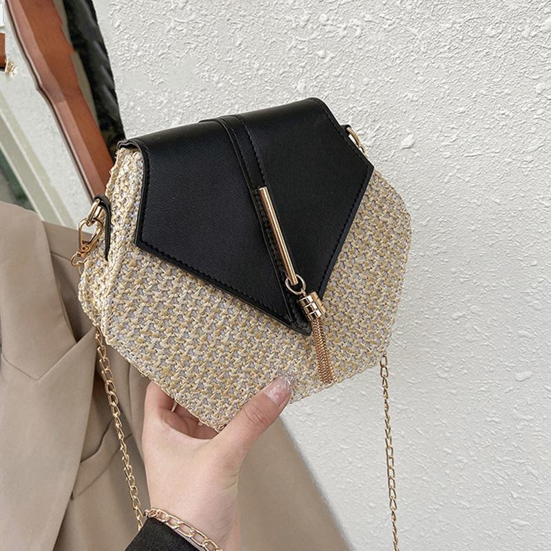 Nastbon Kleine stro damestas, dames, kettingschoudertassen, handgemaakt, strand, crossbodytassen, breitas 12*6*18cm zwart