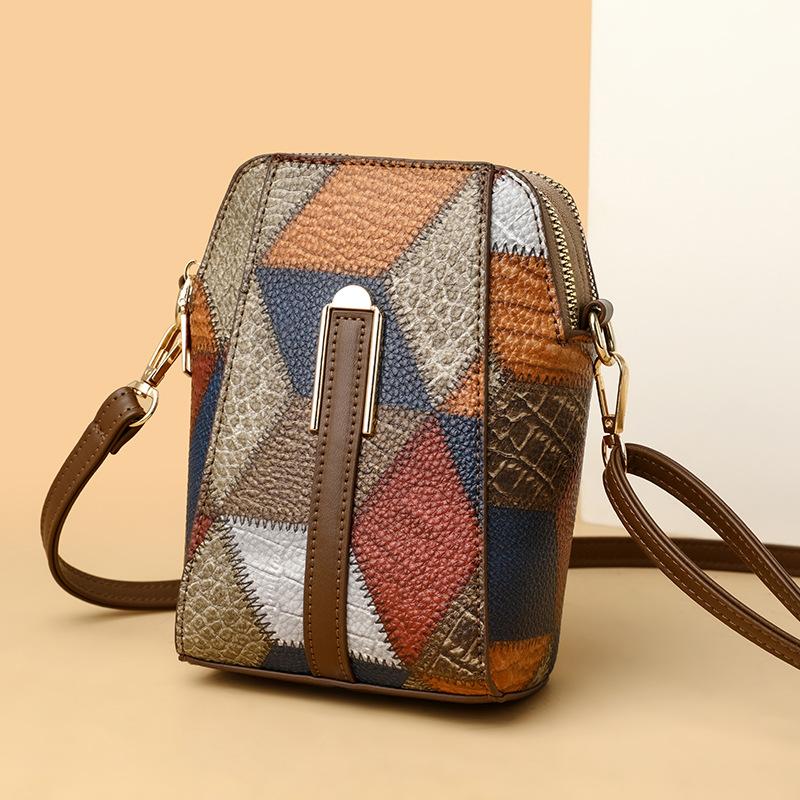 HUANZI BAG 2024 Nieuwe Mode Zacht Leer Gesplitst Een Schouder Kleine Body Bag Vrouwen Schouder Crossbody Tas Luxe Dames Telefoon Tas En portemonnees 11x8x17cm blauw/zwart