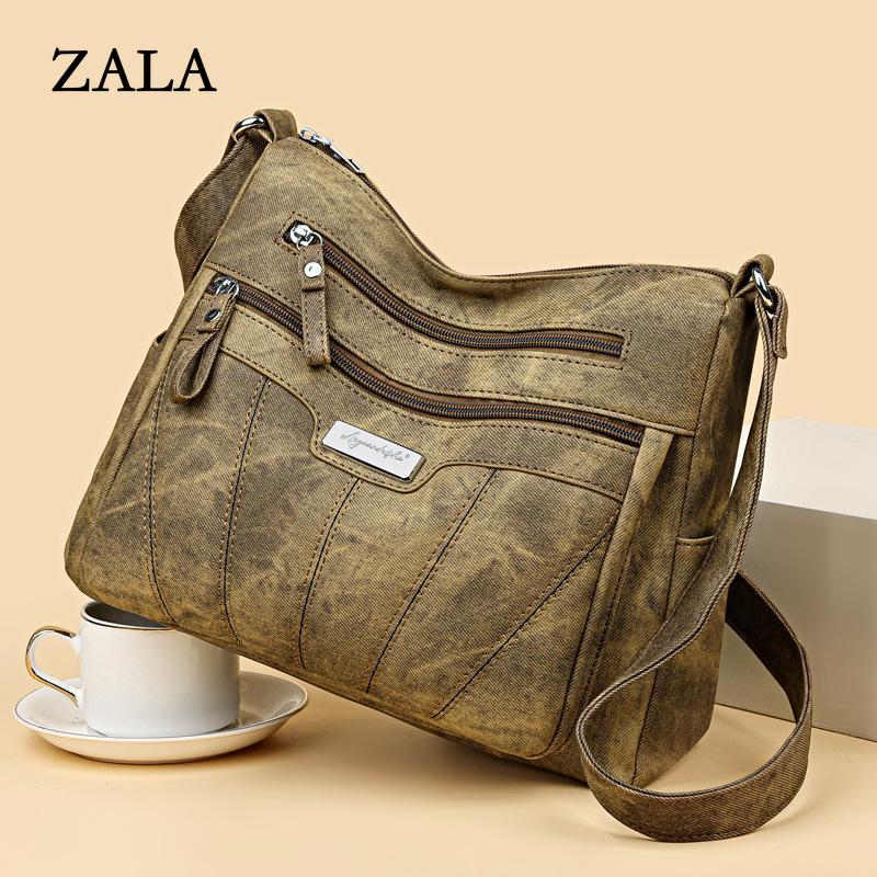 ZALA Bag Zacht leer Crossbodytas met grote capaciteit voor dames 2024 Nieuwe trendy en modieuze damestas van middelbare leeftijd en ouderen, moederschoudertas 28x10x24cm lichtbruin