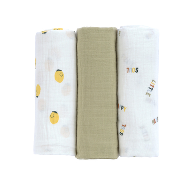 Lässig Swaddle & Burp 3-pack mousseline doeken L Happy Furits Lemon