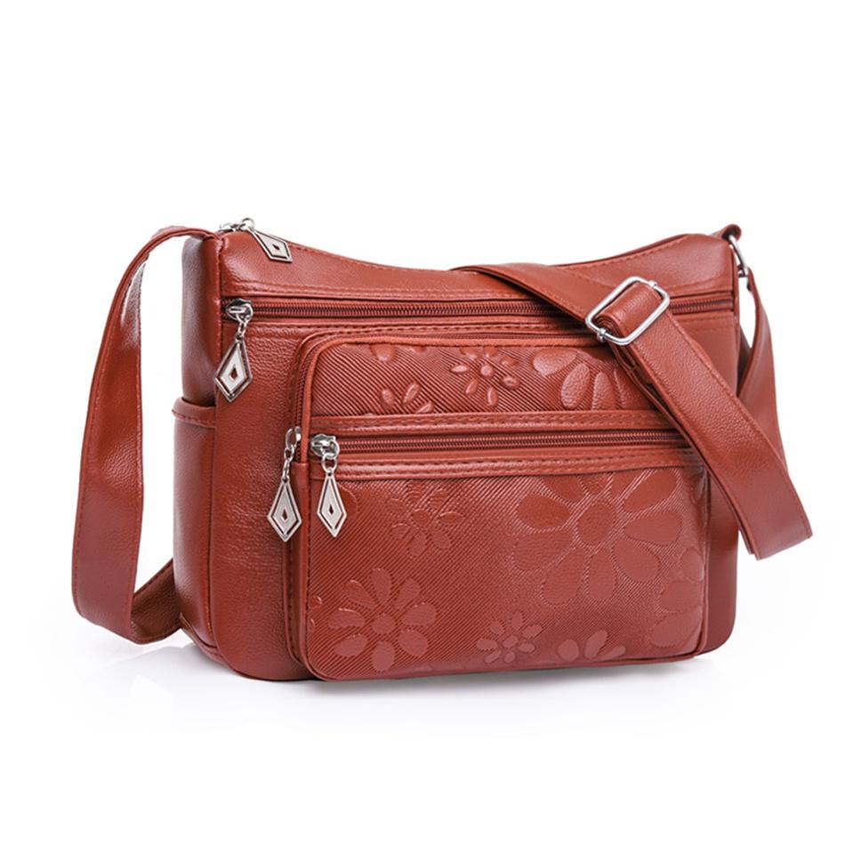 JINBAOSEN BAG Multi-pocket Printing Damestassen Casual Grote Capaciteit Schouder Crossbody Handtassen en Portemonnee Pu Leren Messenger Sac A Main zwart