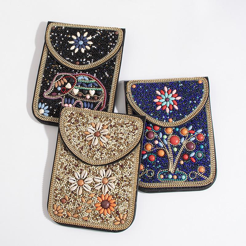 Sparkling Stars Boheemse stijl rijstkraal schelp bloem prachtige reisfoto een schouder crossbody damestas met magnetische gesp