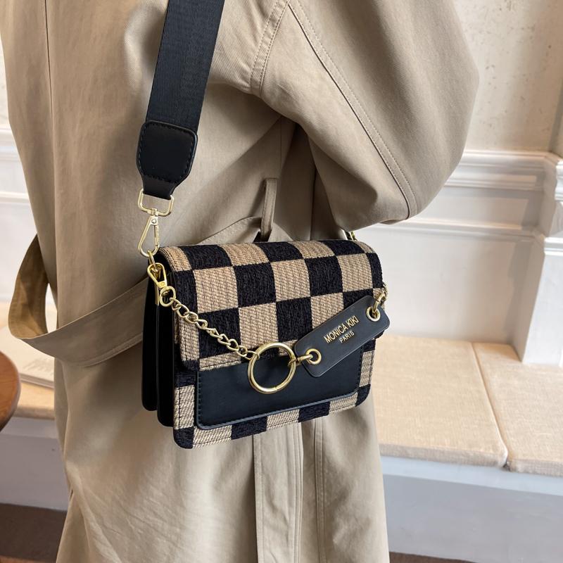 Happy Market Dambord Mini Stof Flap Crossbody Sling Bags voor Dames Luxe Merkontwerp Handtas Eenvoudige Schoudertas Handtassen zwart