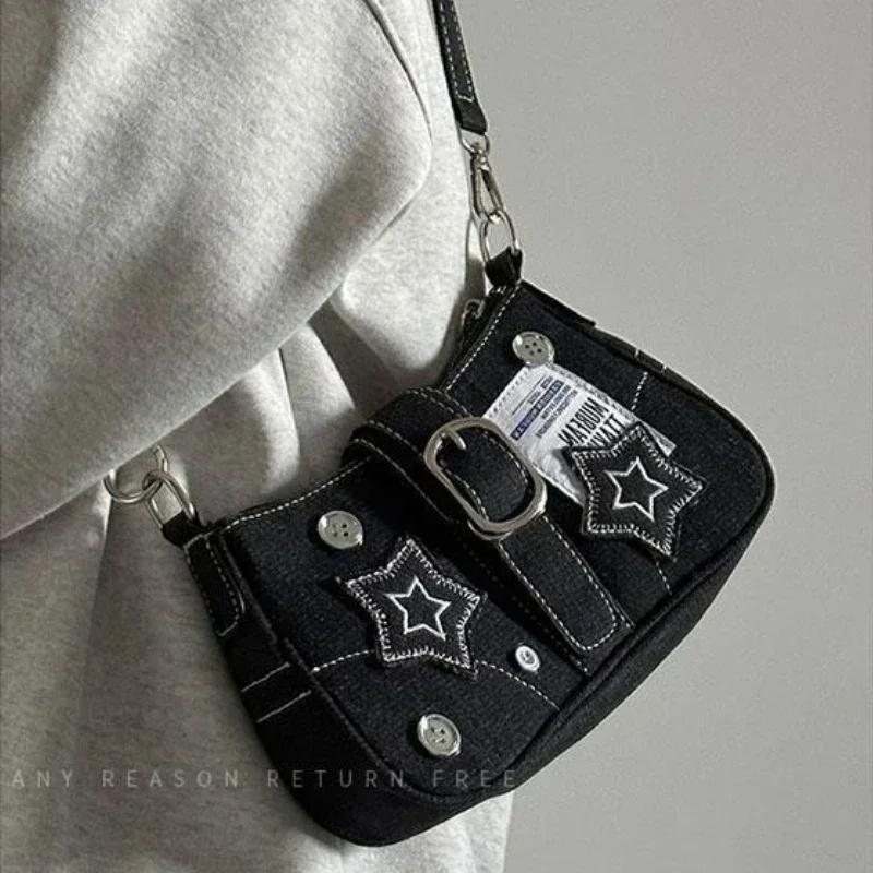 Exotic Y2k Mode Dames Handtassen Sterren Patroon Cool Meisjes Onderarmtas Mode Canvas Vrouwelijke Kleine Schoudertassen Keten Tote Portemonnees