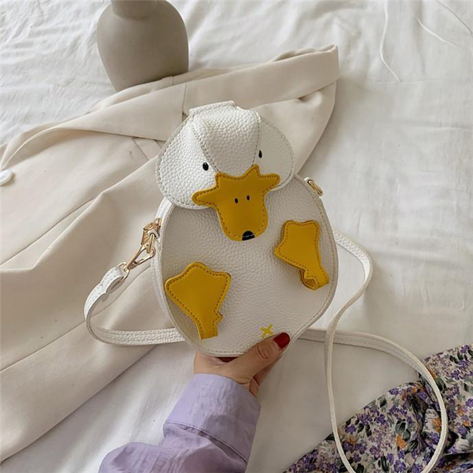 Lianshatu Vrouwen eendvorm tas crossbody vrouwelijke zachte PU lederen schoudertas meisjes schattige cartoon eend handtassen en portemonnees None wit