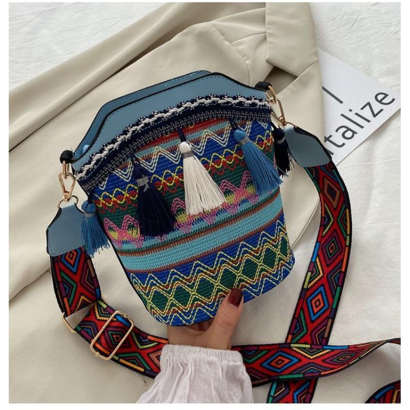 MOJOTO Etnische stijl geweven kwast emmer tas nieuwe bohemian one-shoulder messenger bag crossbody tassen voor vrouwen rood