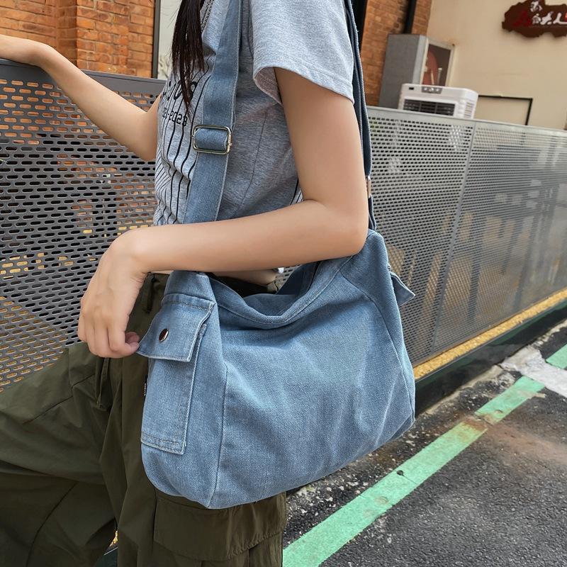 Kuluosidi Denim tas effen kleur dames schoudertas crossbody tas donkerblauwe kleur
