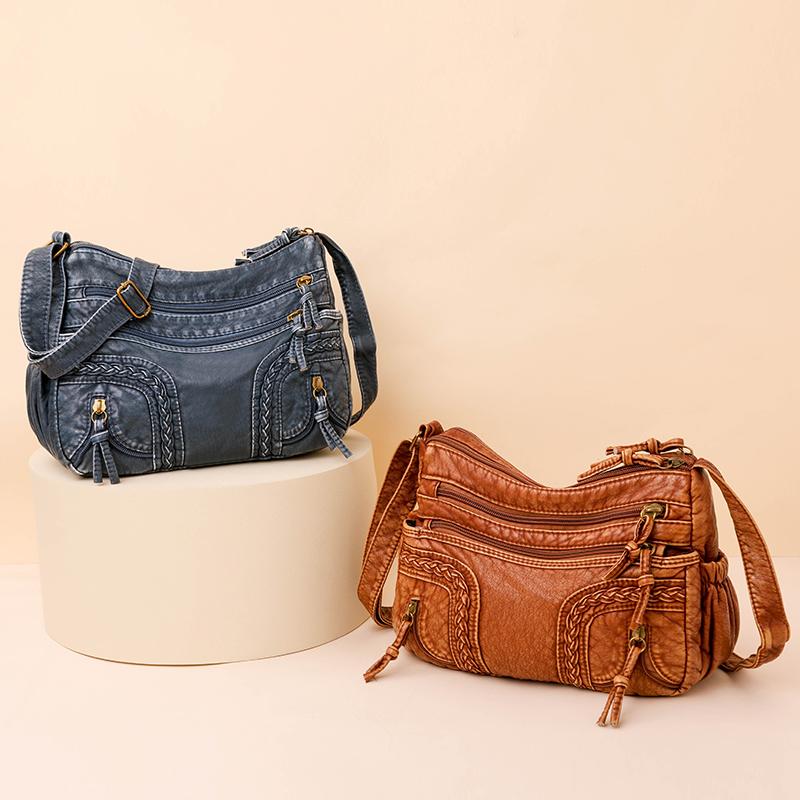 Kuluosidi Vintage Stijl Crossbody Tas, PU Leren Schoudertas, Geweven Multi Pockets Portemonnee Voor Vrouwen blauw