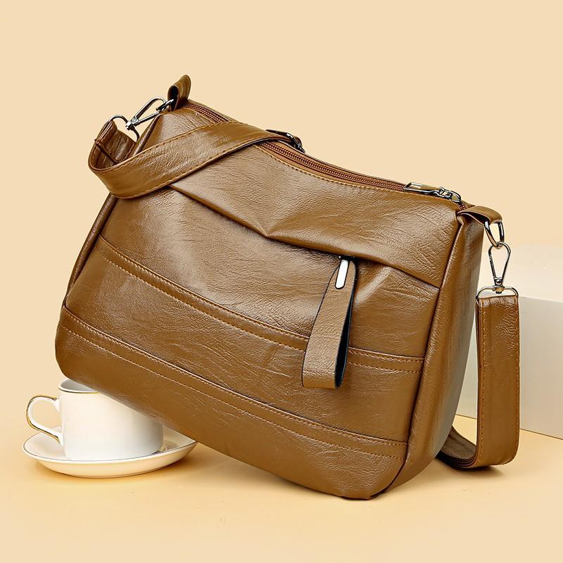Kuluosidi Mother Bag Dames leren handtas effen kleur middelgroot grote capaciteit schoudertas crossbody zwart