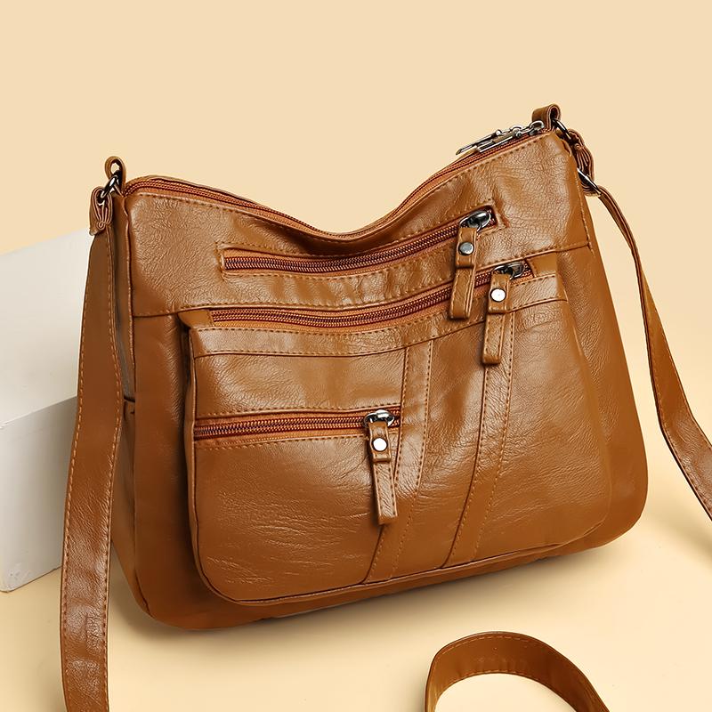 Kuluosidi Middelbare Multi-Pocket Tas Moedertas Grote Capaciteit Vrouwen Pu Zachte Leren Schouder Crossbody Tas zwart