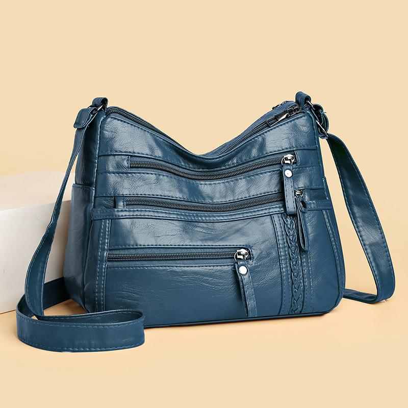 Kuluosidi Moedertas Grote Capaciteit Schouder Crossbody Tas Dames Multi-Layer Zachte Leren Tas zwart