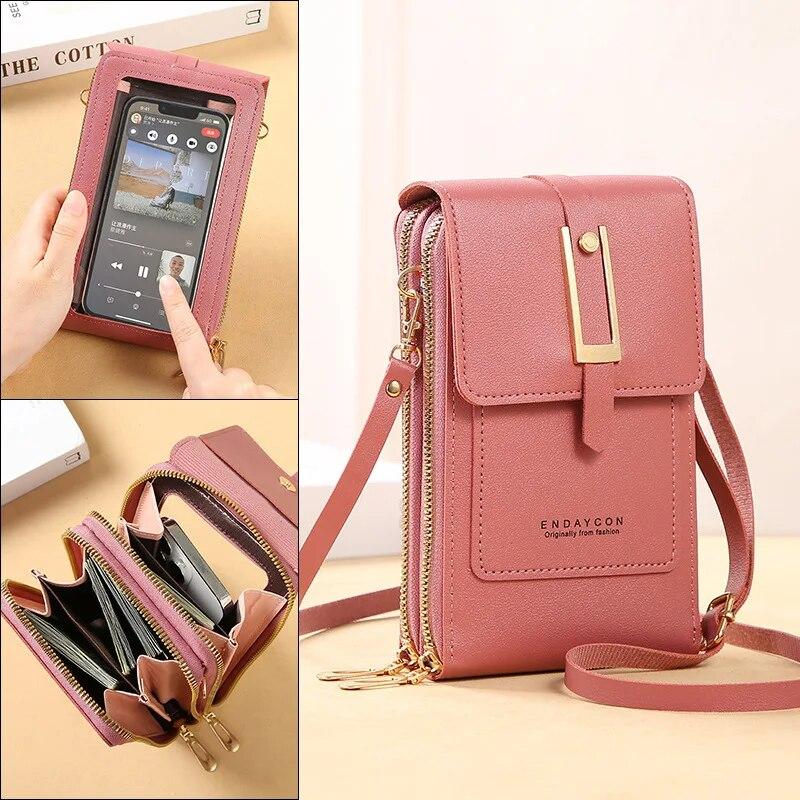 Enjoytime H Damestassen Zacht lederen portefeuilles Touchscreen Mobiele telefoon Portemonnee Crossbody Schouderriem Handtas voor dames Goedkope damestassen