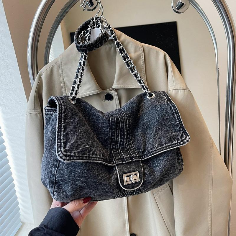 JINBAOSEN BAG 2024 Effen kleur Denim ketting Gepersonaliseerde dagelijkse casual tas Minimalistische damestas Enkele schoudertas Crossbody tas Nieuwe stijl