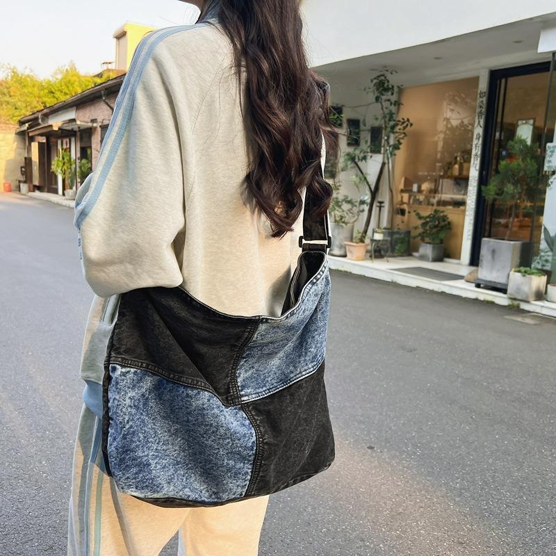 JINBAOSEN BAG Winter Herfst en Winter Hoge capaciteit Forenzen Luie Stijl Kleur Blokkerend Crossbody Tas voor Vrouwen 2023 Nieuwe Denim Schoudertas