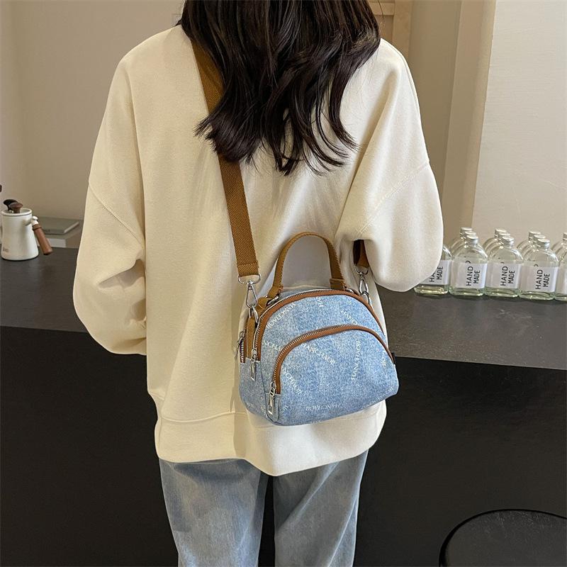 Kuluosidi Denim schoudertas crossbody kleine vierkante tas print dames multifunctionele shell tas denimblauwe kleur